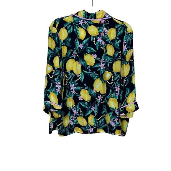 Pj Sleepwear Top Pants Set Yellow Lemon Tropical Fruit Button Down Size S - Picture 6 of 9